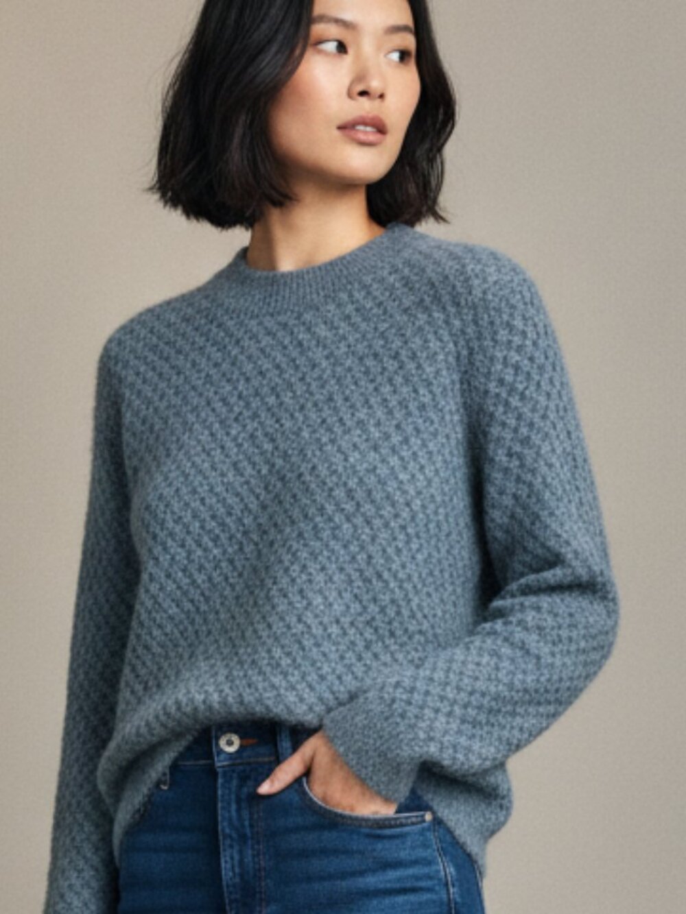 NWOT Zara Knit Heather Grey Textured Diamond Angora Blend Sweater Medium